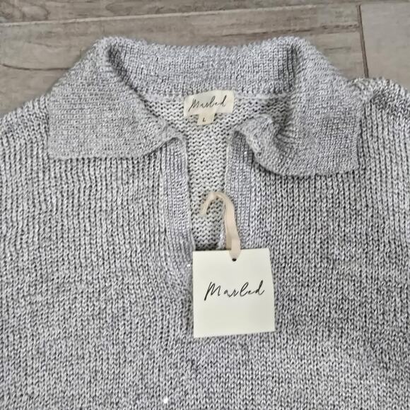 Marled Womens Light Gray Metallic Sweater Size L Shimmery Knit Collared Pullover - Picture 5 of 12